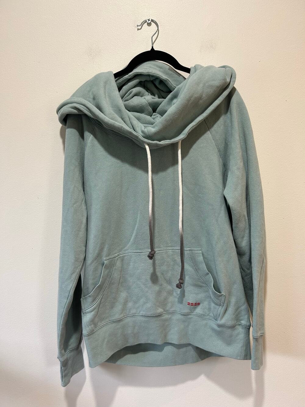 Peace Love World hoodie blue teal size XS cowl neck heavy duty loung athleisure